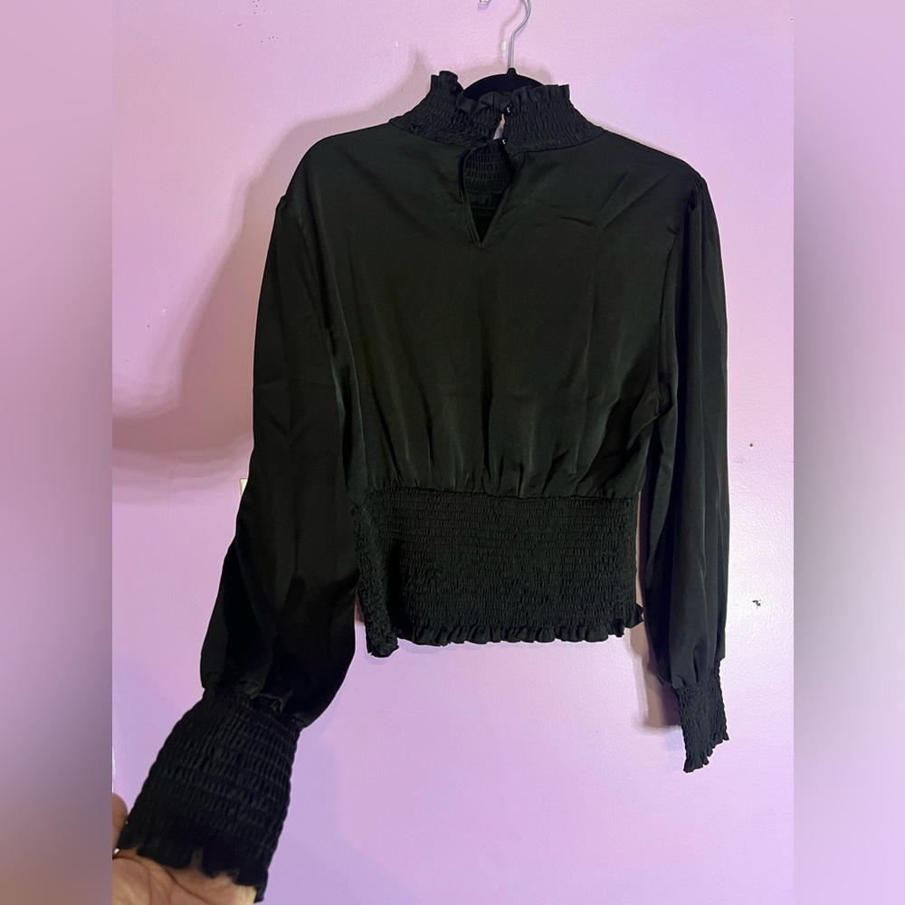 LYANER Mock Neck Puff Long Sleeve Blouse Top